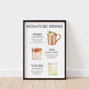 Poster Bebidas de Assinatura Coquetel de Casamento