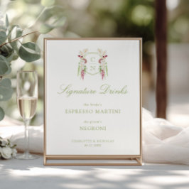 Poster Bebidas de Assinatura de Casamento com Monograma F