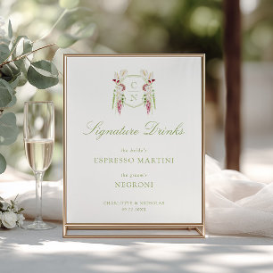 Poster Bebidas de Assinatura de Casamento com Monograma F