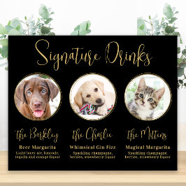 Poster Bebidas de Assinatura de Casamento de Pet com 3 Fo