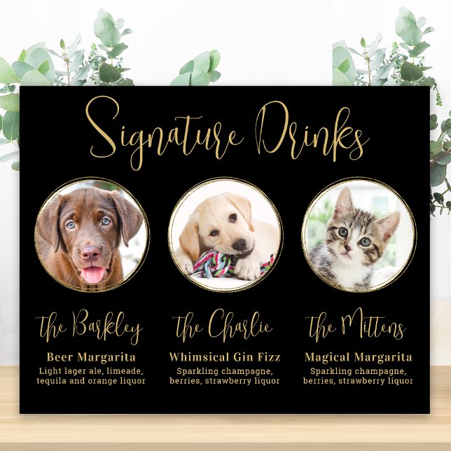 Poster Bebidas de Assinatura de Casamento de Pet com 3 Fo (Criador carregado)