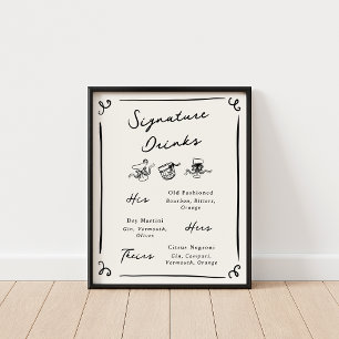 Poster Bebidas De Assinatura De Mão Desenhada