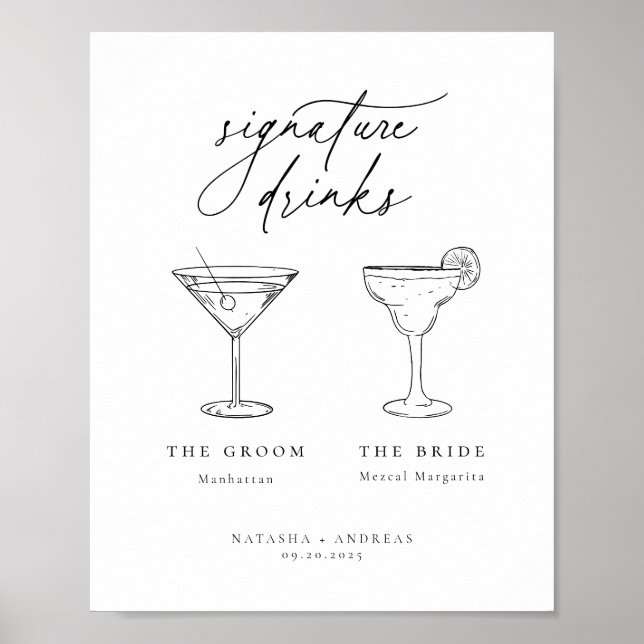 Poster Bebidas De Assinatura Mínimas Chic Contemporâneas (Frente)