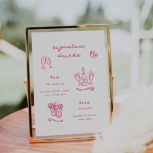Poster Bebidas de Assinatura Rosa Caprichosa Casamento