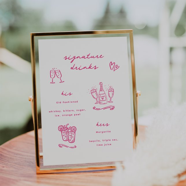 Poster Bebidas de Assinatura Rosa Caprichosa Casamento (Criador carregado)