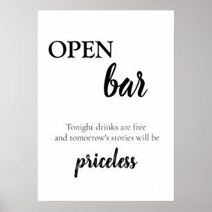 Poster Bebidas de Bar Aberto de Casamento com Caligrafia 