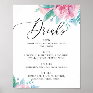 Poster Bebidas de casamento com pincel de aquarela rosa-c