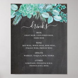 Poster Bebidas de casamento de chalkboard. Mineração flor