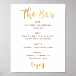 Poster Bebidas de casamento Douradas. Bar de álcool simpl