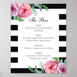 Poster Bebidas de casamento florais, de cor rosa-negra e