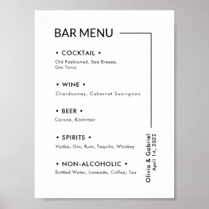 Poster Bebidas De Casamento. Menu Simples de Bar de Sinal