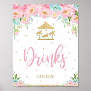 Poster Bebidas De Chá De Aniversário De Carrossel Floral
