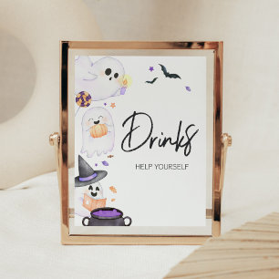 Poster Bebidas de Chá de fraldas de Boo Halloween Roxo