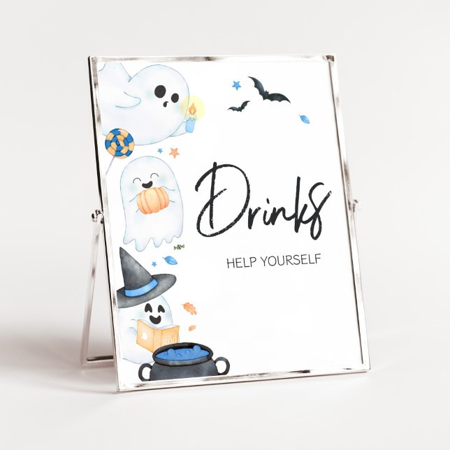 Poster Bebidas de Chá de fraldas de Boo Pequeno Azul (Blue Little Boo Baby Shower Drinks Sign)