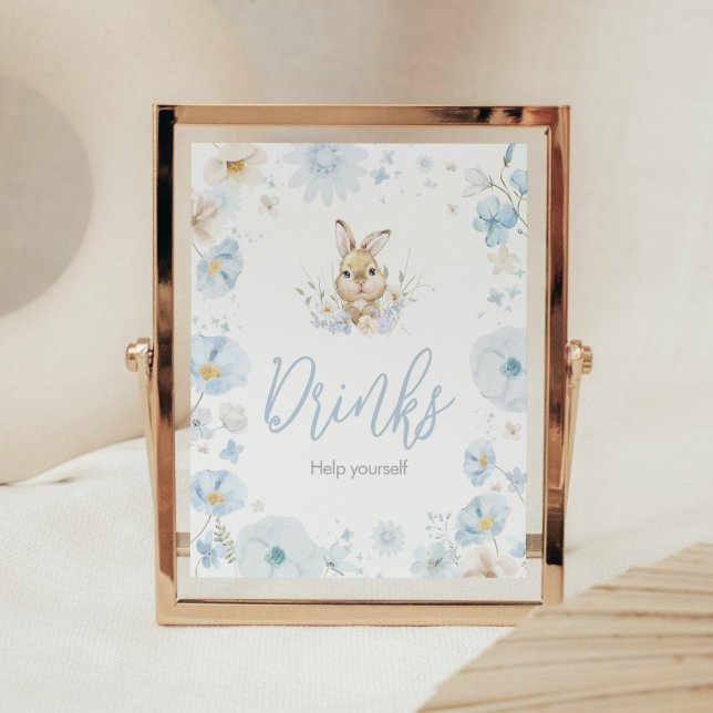 Poster Bebidas de Chá de fraldas de Coelho Azul (Blue Rabbit Somebunny Baby Shower Drinks Sign)