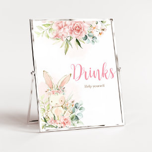 Poster Bebidas De Chá de fraldas De Coelho Floral Rosa