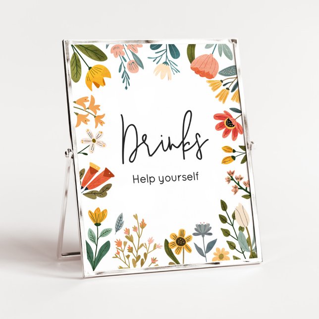 Poster Bebidas de Chá de fraldas de Flor Selvagem Botânic (Botanical Bright Wildflower Baby Shower Drinks Sign
)