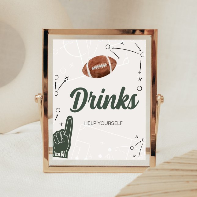 Poster Bebidas de Chá de fraldas de futebol (A Little All Star Baby Shower Drinks Sign)