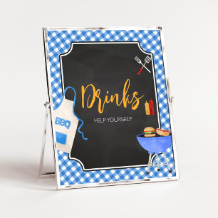 Poster Bebidas de Chá de fraldas de Gingham Azul