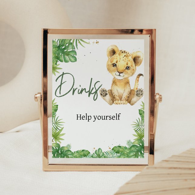 Poster Bebidas De Chá de fraldas De Leão Ancorante (Roaring with Excitement Lion Baby Shower Drinks Sign)