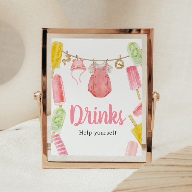 Poster Bebidas De Chá de fraldas De Picolé (Popsicle Baby Shower Drinks Sign )
