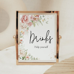 Poster Bebidas De Chá de fraldas Floral Rosa Dusty