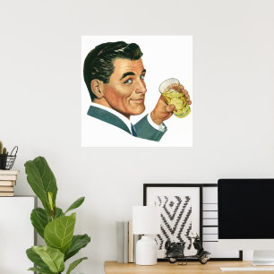 Póster Bebidas de Coquetéis Antigos, Homem Bebendo Drinks