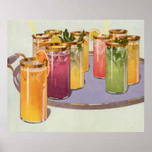Poster Bebidas do vintage, bebidas com cubos de gelo em