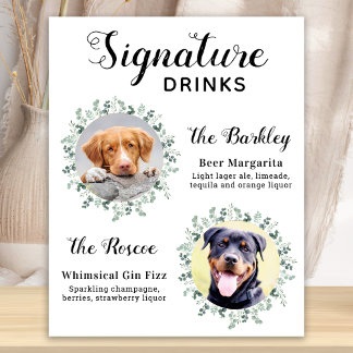 Poster Bebidas Elegantes com Assinatura Pet Casamento Cac