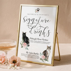 Poster Bebidas Especiais de Casais com Gatos em Aquarela