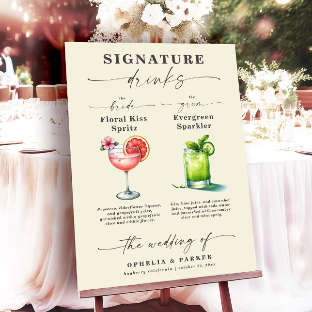 Poster Bebidas Especiais de Casamento Ophelia Noiva & Noi (Say "I DO" to Romantic Watercolor Florals and a Cottagecore Vibe with the Ophelia Wedding Suite.)