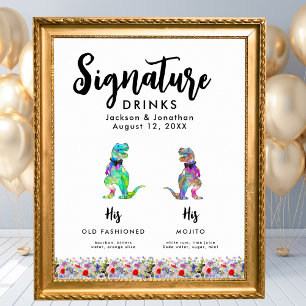 Poster Bebidas Especiais para Casamento Gay de Dinossauro