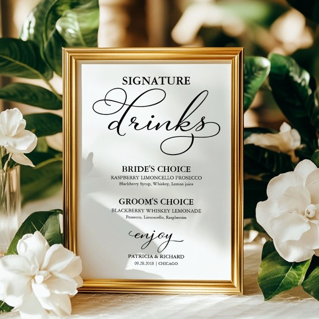 Poster Bebidas Especiais Sinal de Casamento Elegante (Criador carregado)