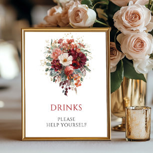 Poster Bebidas Florais Boho Marsala Eucalipto Mesa