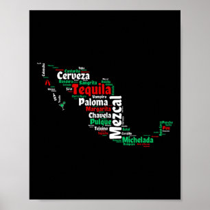 Poster Bebidas Mexicanas do Cinco De Mayo Mapa do México 