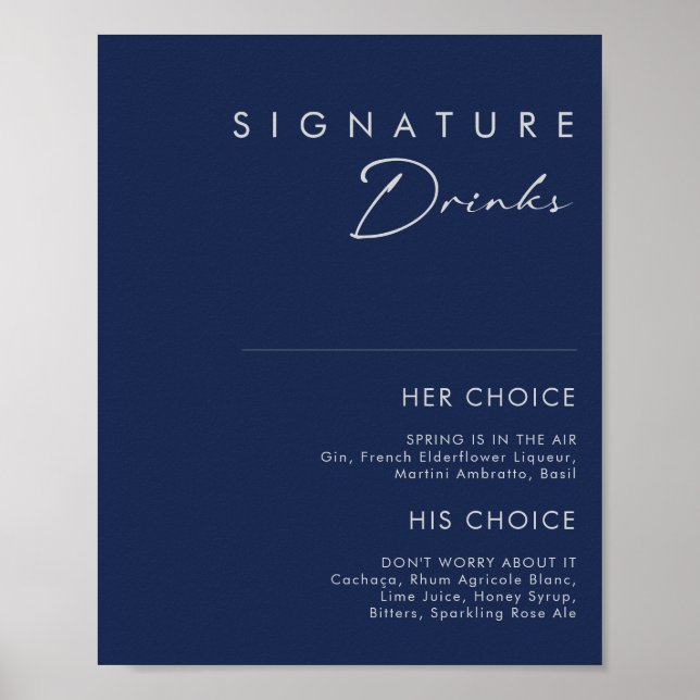 Poster Bebidas Modernas com Assinatura Azul-Navy Prata Mi (Frente)