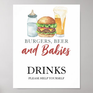 Poster Bebidas para chá de bebê Burgers e Bebês