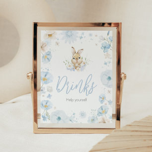 Poster Bebidas para Chá de Bebê do Coelho Somebunny Azul