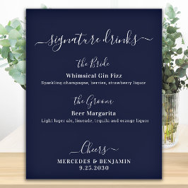 Poster Bebidas Personalizadas Azul Marinho Bar de Casamen