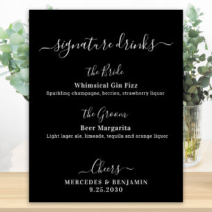 Poster Bebidas Personalizadas Barra de Cásamento Preta Pe