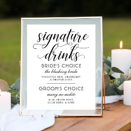 Póster Bebidas Personalizadas Casamento Moderno Preto Bra