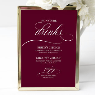 Poster Bebidas Principais Sinal de Casamento Burgundy Mar