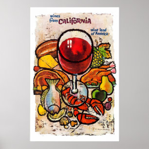 Poster Bebidas Retro Vintage Vinho Champanhe Comida Festa