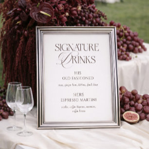 Poster Bebidas Signature de Casamento Ivory & Brown