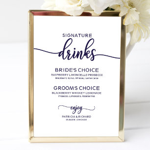 Poster Bebidas Signature Elegante Chic Azul-Marinho Sinal