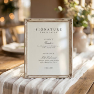 Poster Bebidas Signature Elegantes Sinal de Bar de Casame