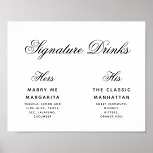 Poster Bebidas Signature Simples Sinal de Casamento Preto
