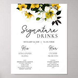 Poster Bebidas Signature Yellow Floral Wedding Elegante