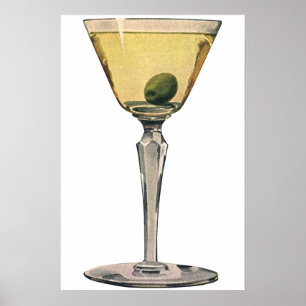 Póster Bebidas Vintage, Cocktail de azeitona Martini
