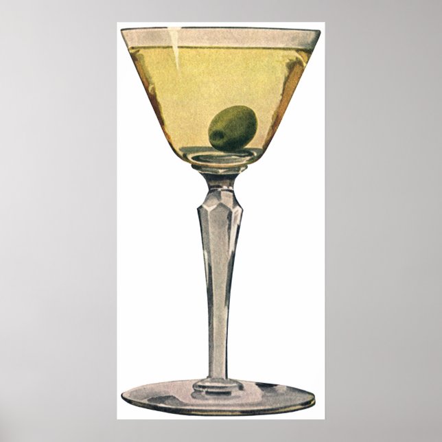 Póster Bebidas Vintage, Cocktail de azeitona Martini (Frente)